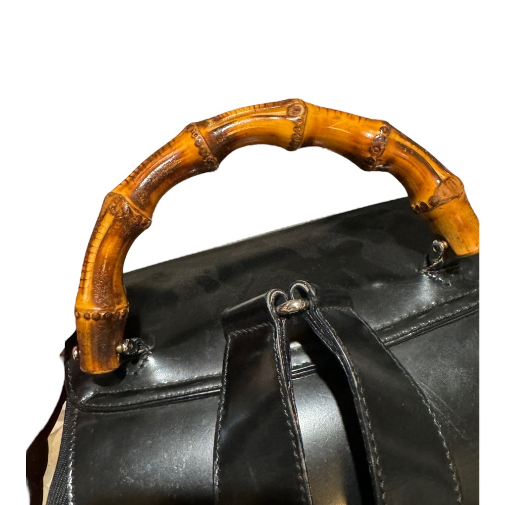 GUCCI Vintage Bamboo Patent Leather/Canvas Backpack Black with Dust Bag - Picture 13 of 16